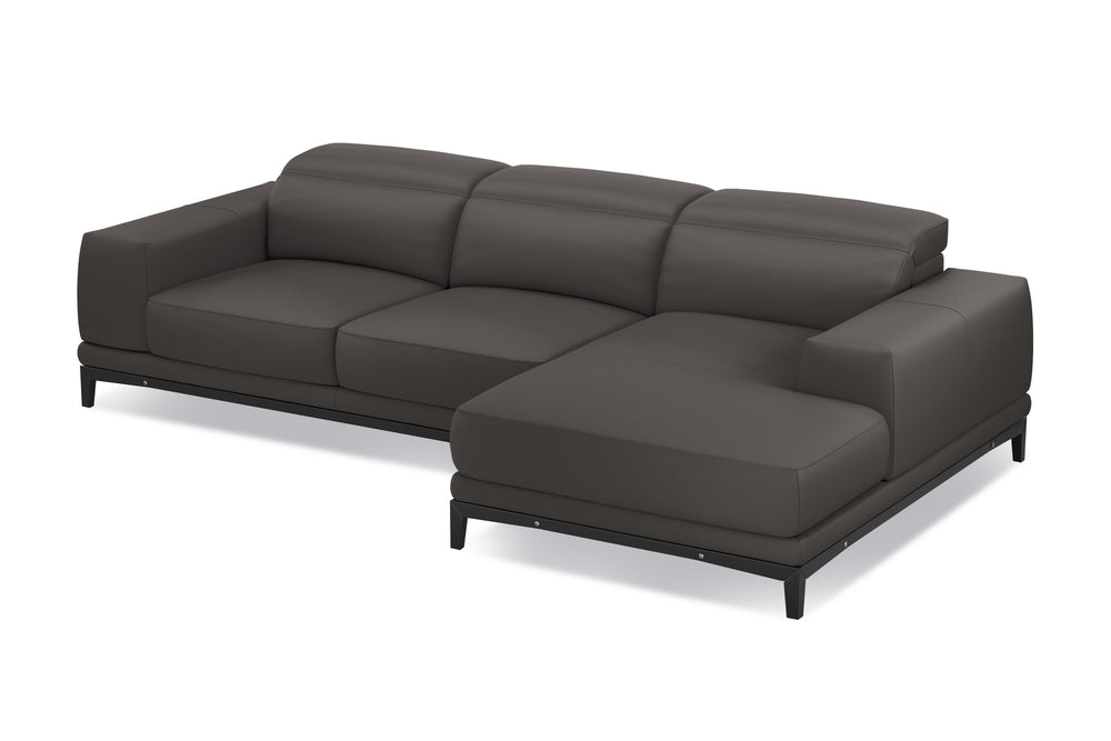 Valencia Valletta Top Grain Leather Three Seats with Right Chaise Sofa, Dark Grey