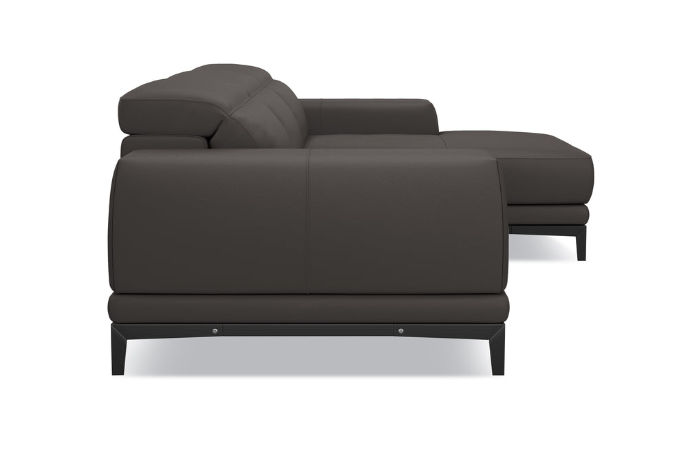 Valencia Valletta Top Grain Leather Three Seats with Right Chaise Sofa, Dark Grey