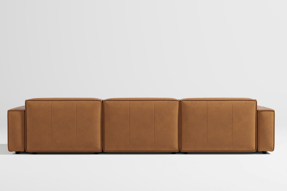 Valencia Nathan Aniline Leather Lounge Modular Sofa, Three Seats with Right Chaise, Caramel Brown Color