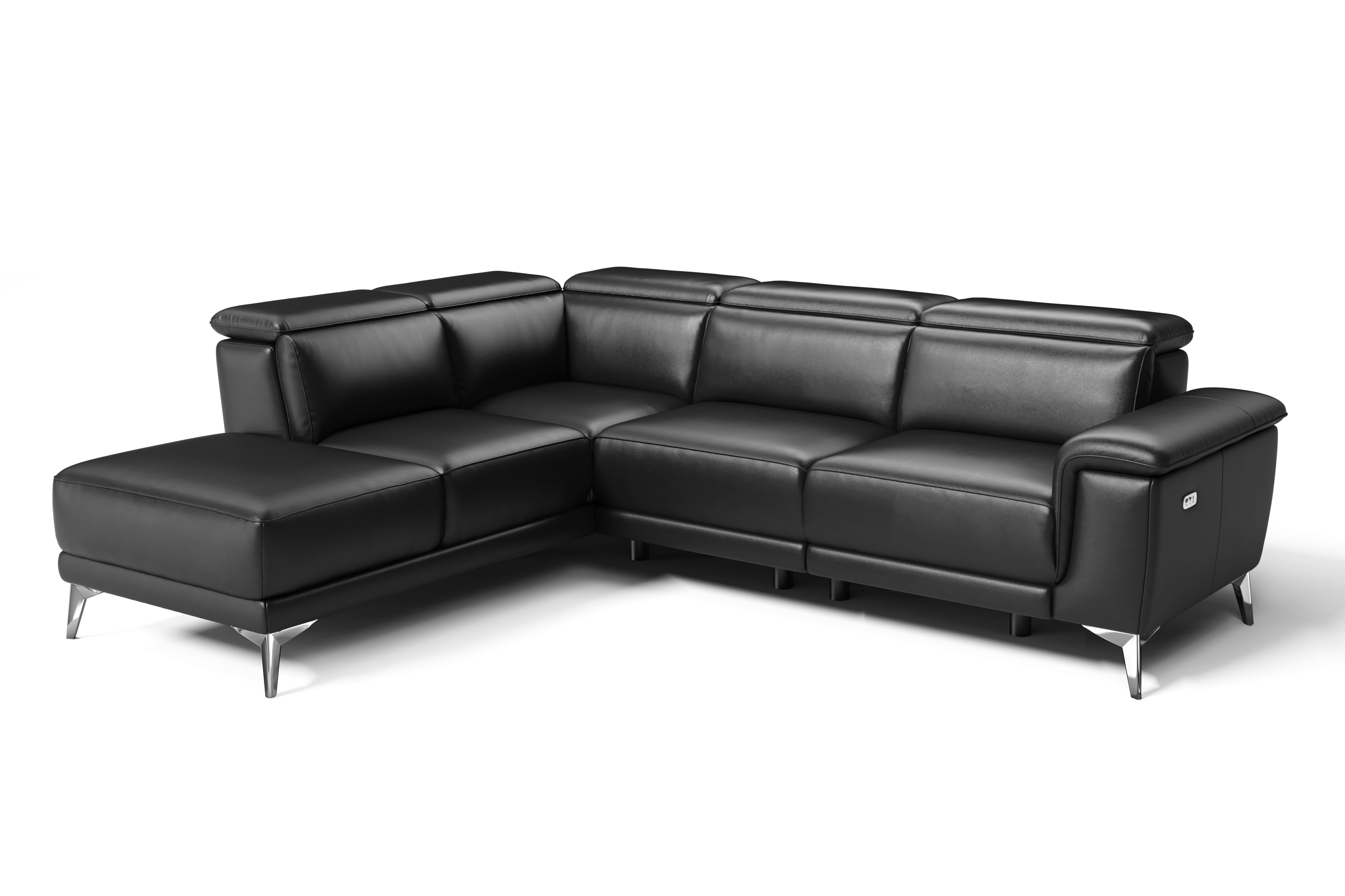 Valencia Pista Modern Top Grain Leather Reclining Sectional Sofa with Left-Hand Facing Chaise, Black