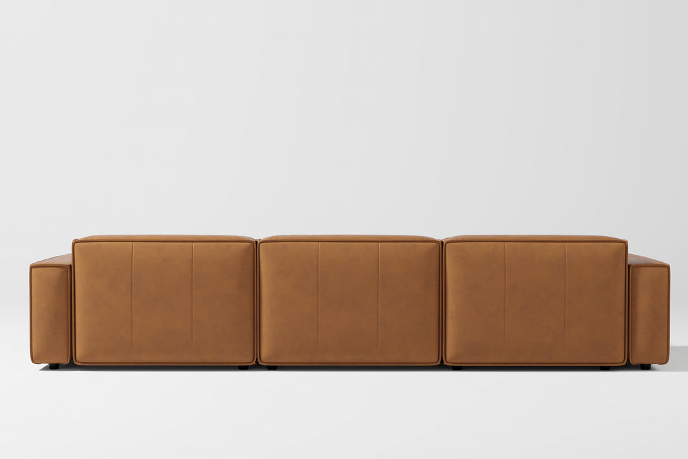 Valencia Nathan Aniline Leather Lounge Modular Sofa, Three Seats With Left Chaise, Caramel Brown Color