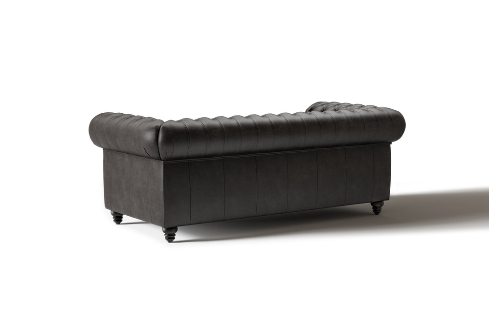 Valencia Parma 82" Full Aniline Leather Chesterfield Three Seats Sofa, Black