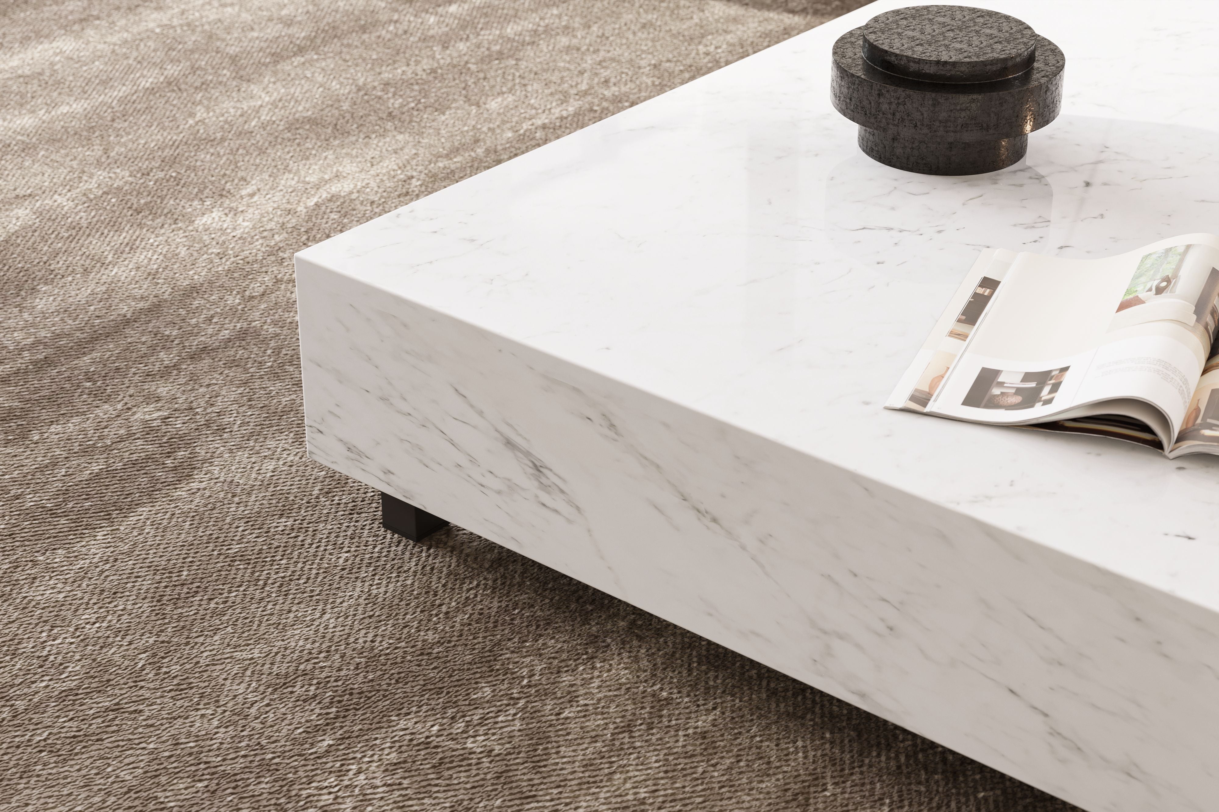 Valencia Addison Carrara Marble Coffee Table, White Color