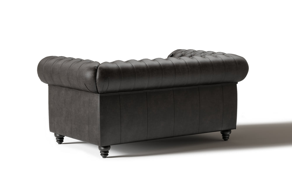 Valencia Parma 64" Full Aniline Leather Chesterfield Loveseat Sofa, Black Color