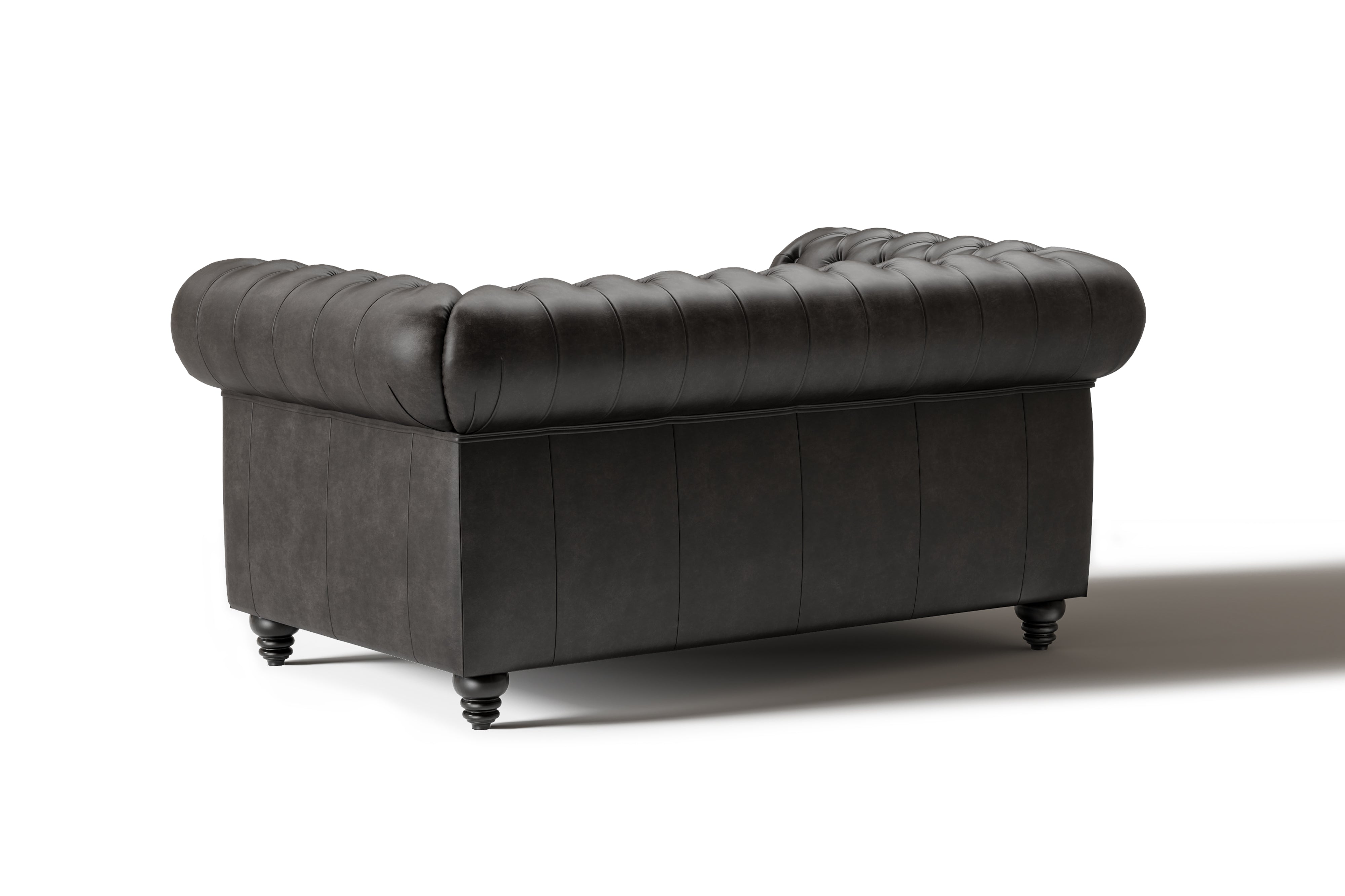 Valencia Parma 64" Full Aniline Leather Chesterfield Loveseat Sofa, Black