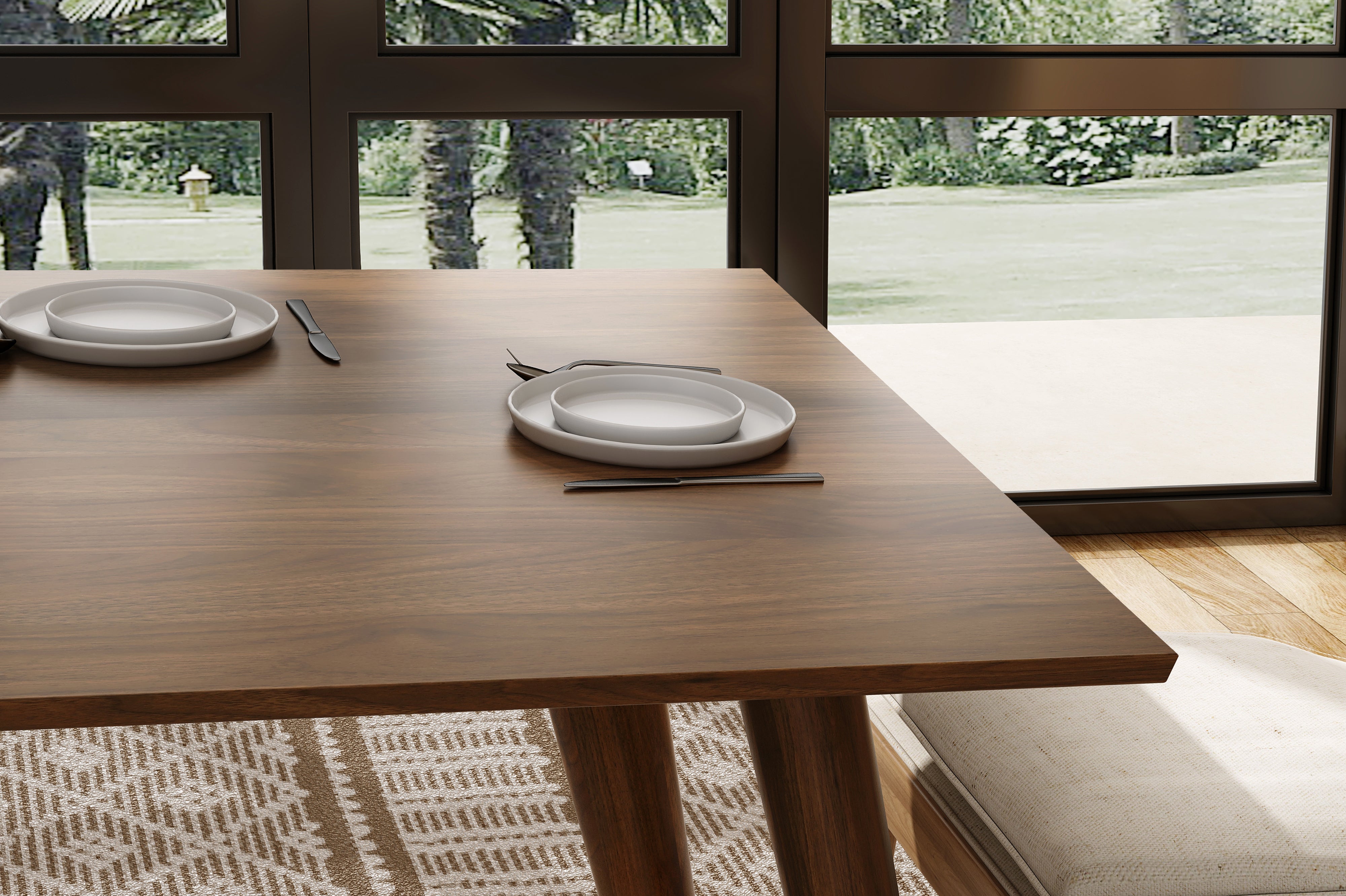 Valencia Alice Mid-Century Modern Dining Table, Walnut Color