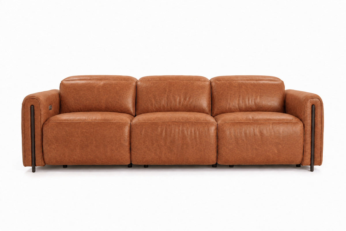Octavia Distressed Italian Aniline Leather Dual Reclining Sofa