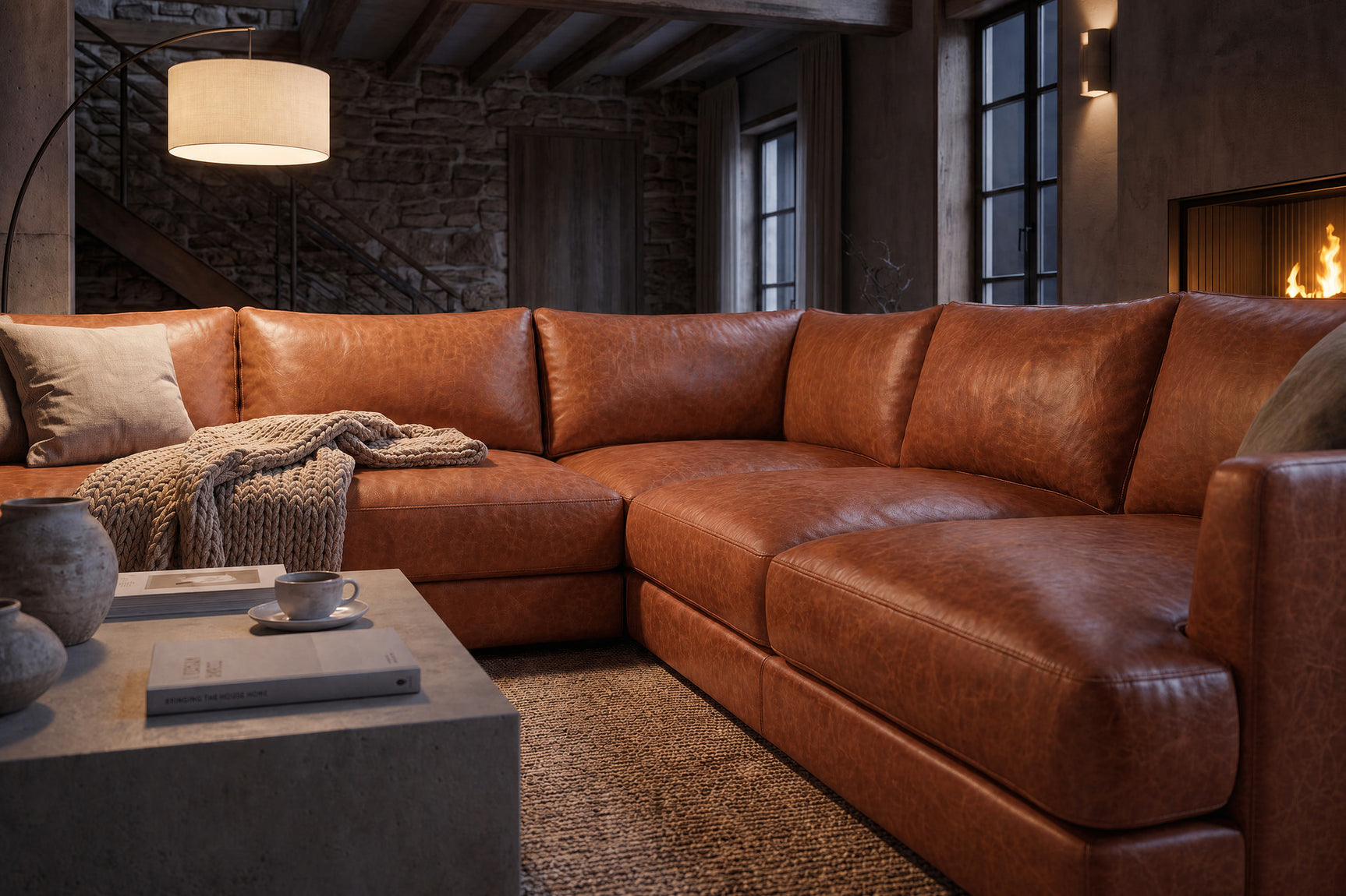 Serena Distressed Leather Corner Sectional Sofa