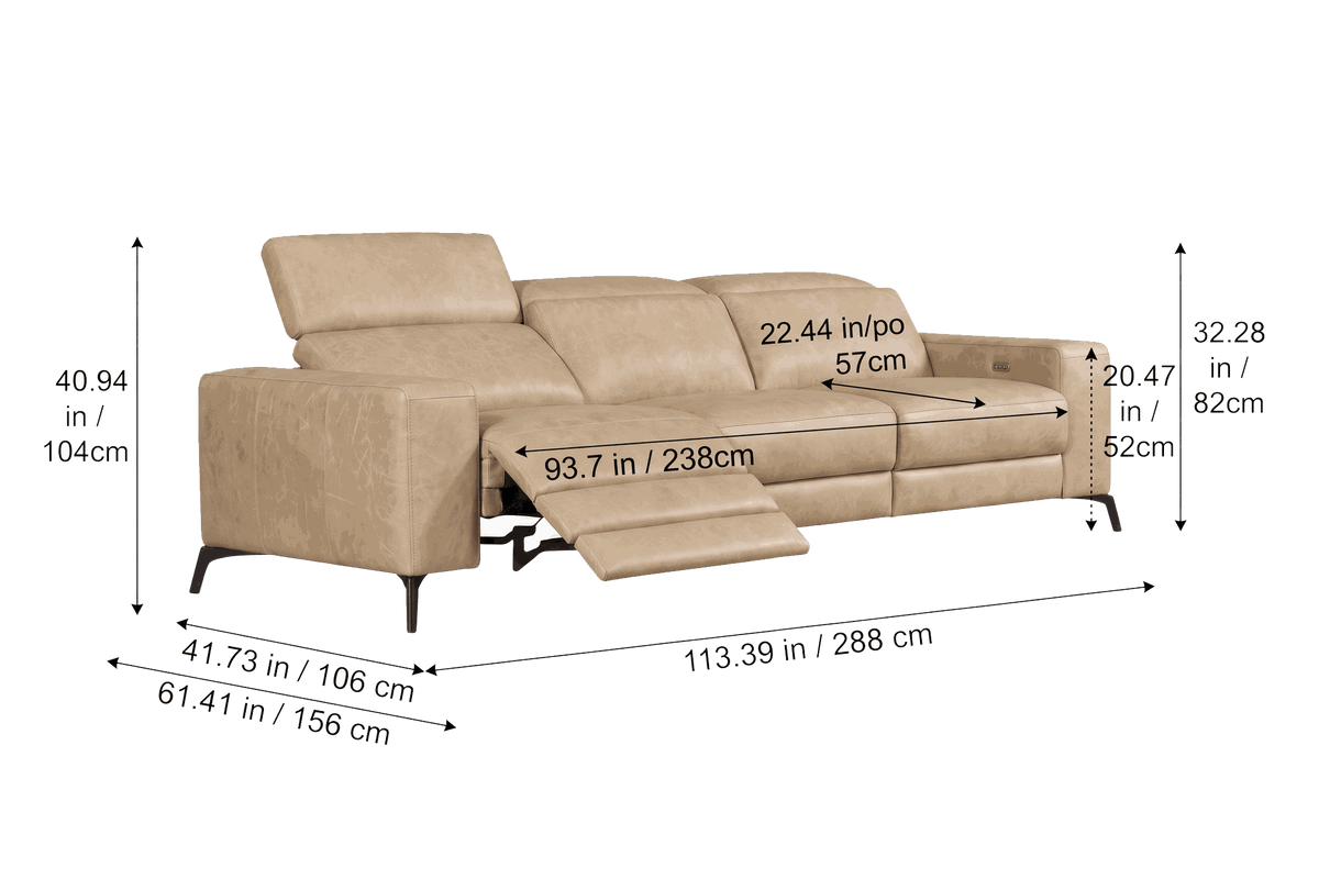Esther Distressed Italian Aniline Leather Power Dual Recliner Sofa