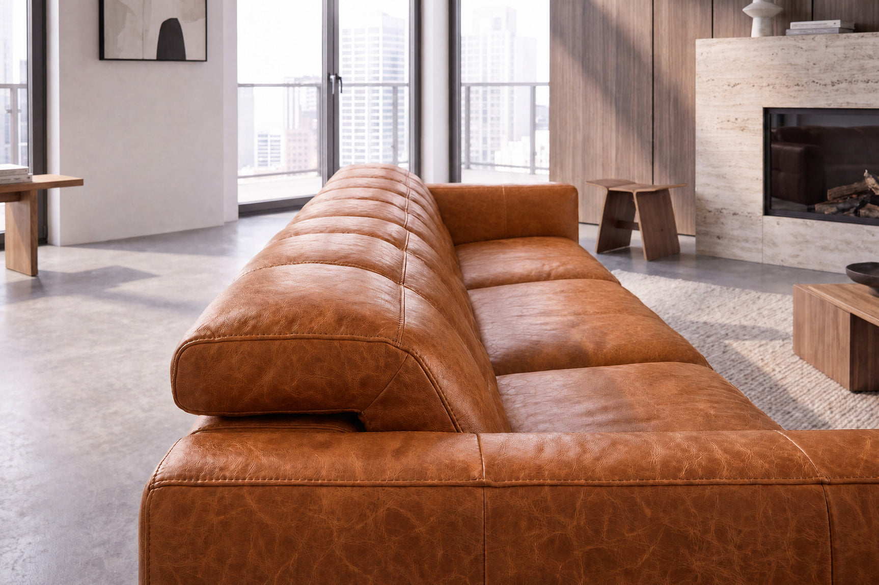 Sofia Distressed Italian Aniline Leather Dual Reclining Sofa