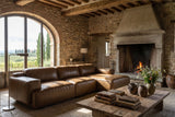 Valentina recliner Sectional in distressed Italian aniline leather