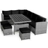 7 Pieces Patio Rattan Dining Furniture Sectional Sofa Set with Wicker Ottoman