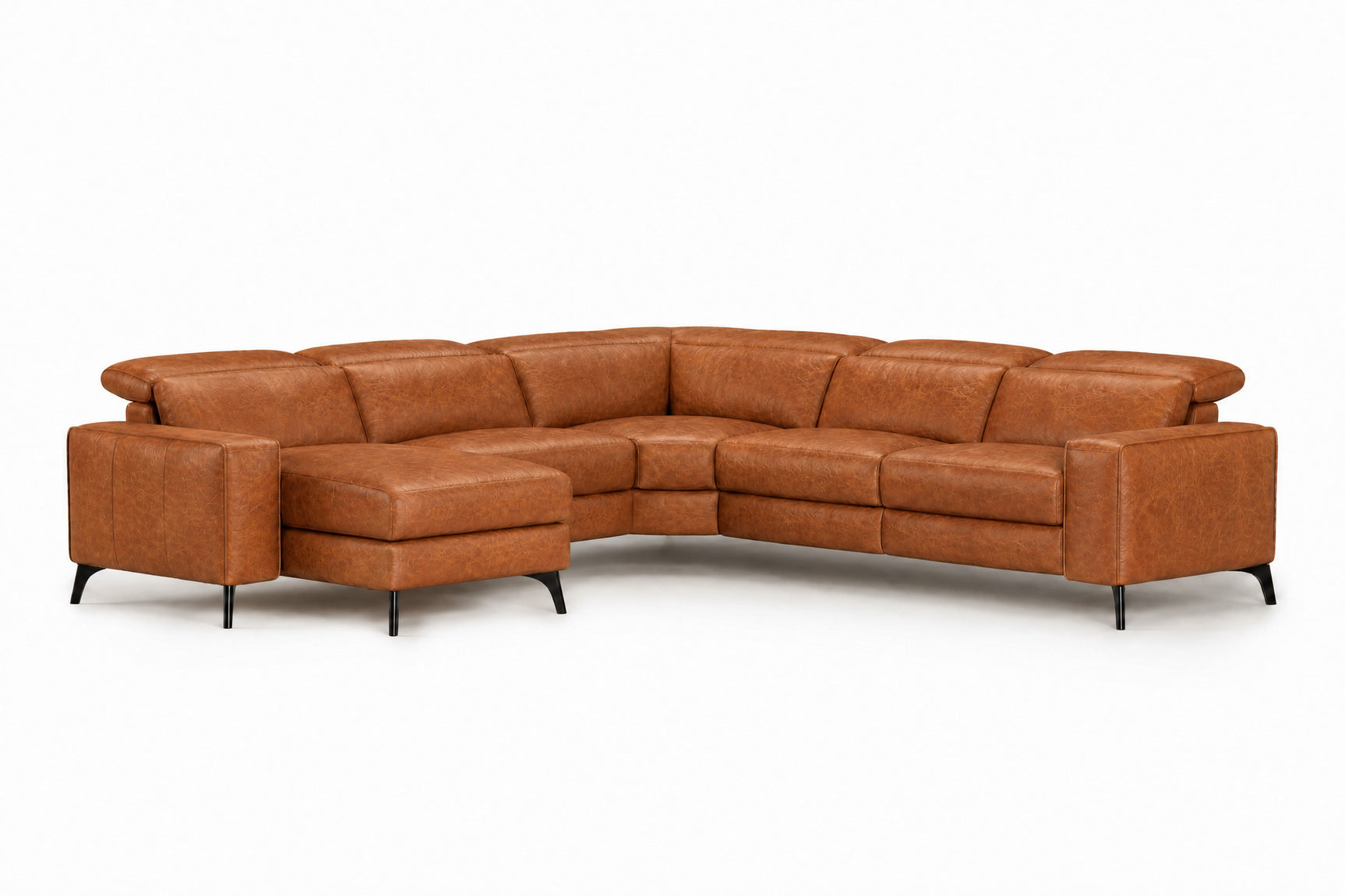 Esther Distressed Italian Aniline Leather Corner Recliner Sectional Sofa