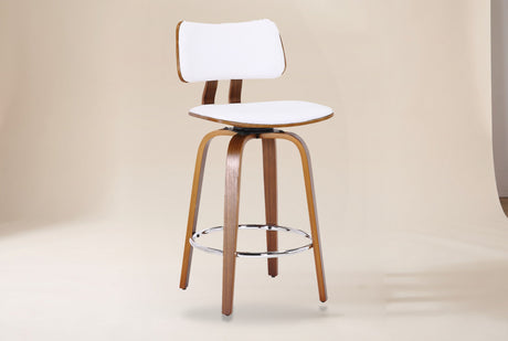 Oakes Swivel Counter Stool in White / Walnut, studio photo