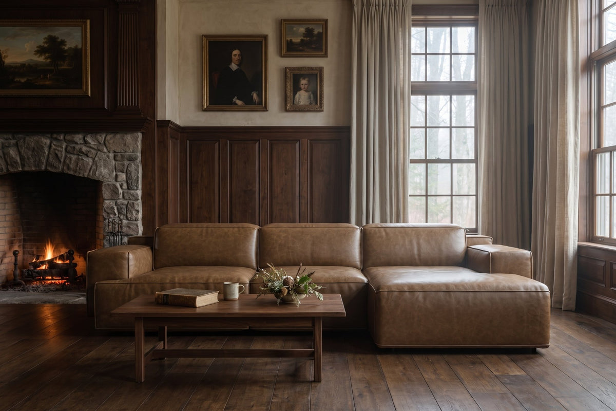 Valentina recliner Sectional in distressed Italian aniline leather
