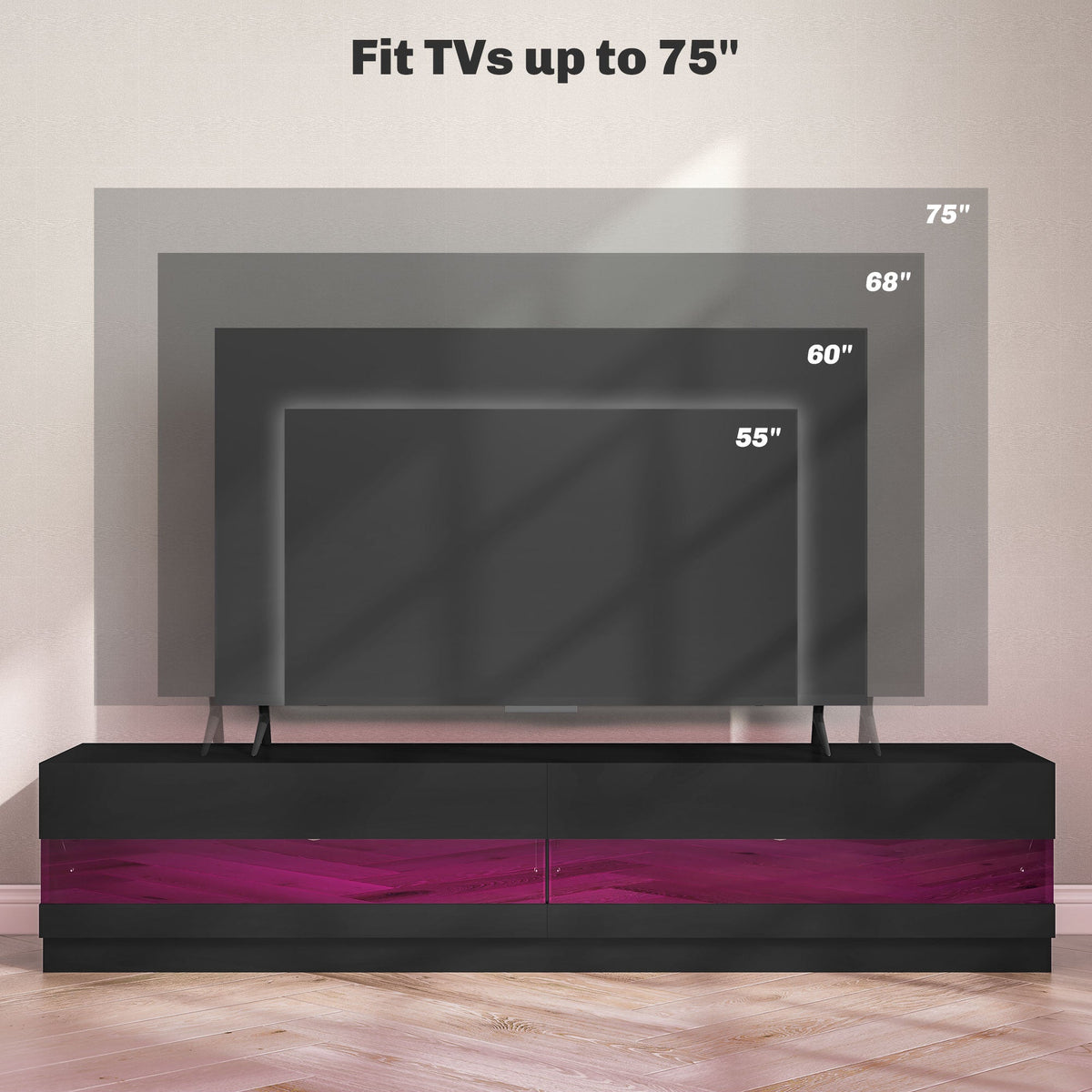Hart Lighted TV Stand for TVs up to 75" - High Gloss Black