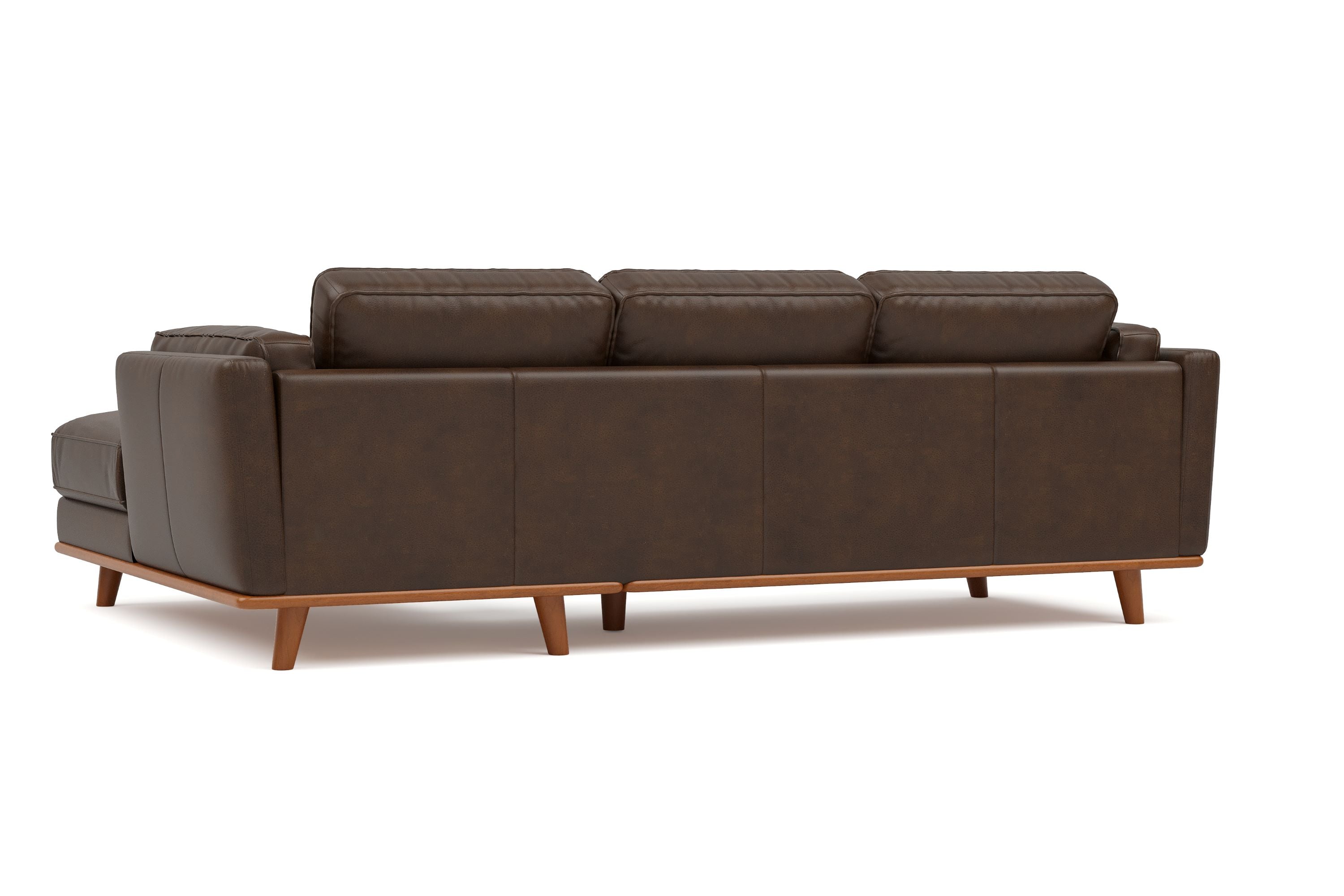 Valencia Artisan Top Grain Three Seats with Right Hand Chaise Leather Sofa, Chocolate