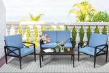 4 Pieces Patio Furniture Set Aluminum Frame Cushioned Sofa