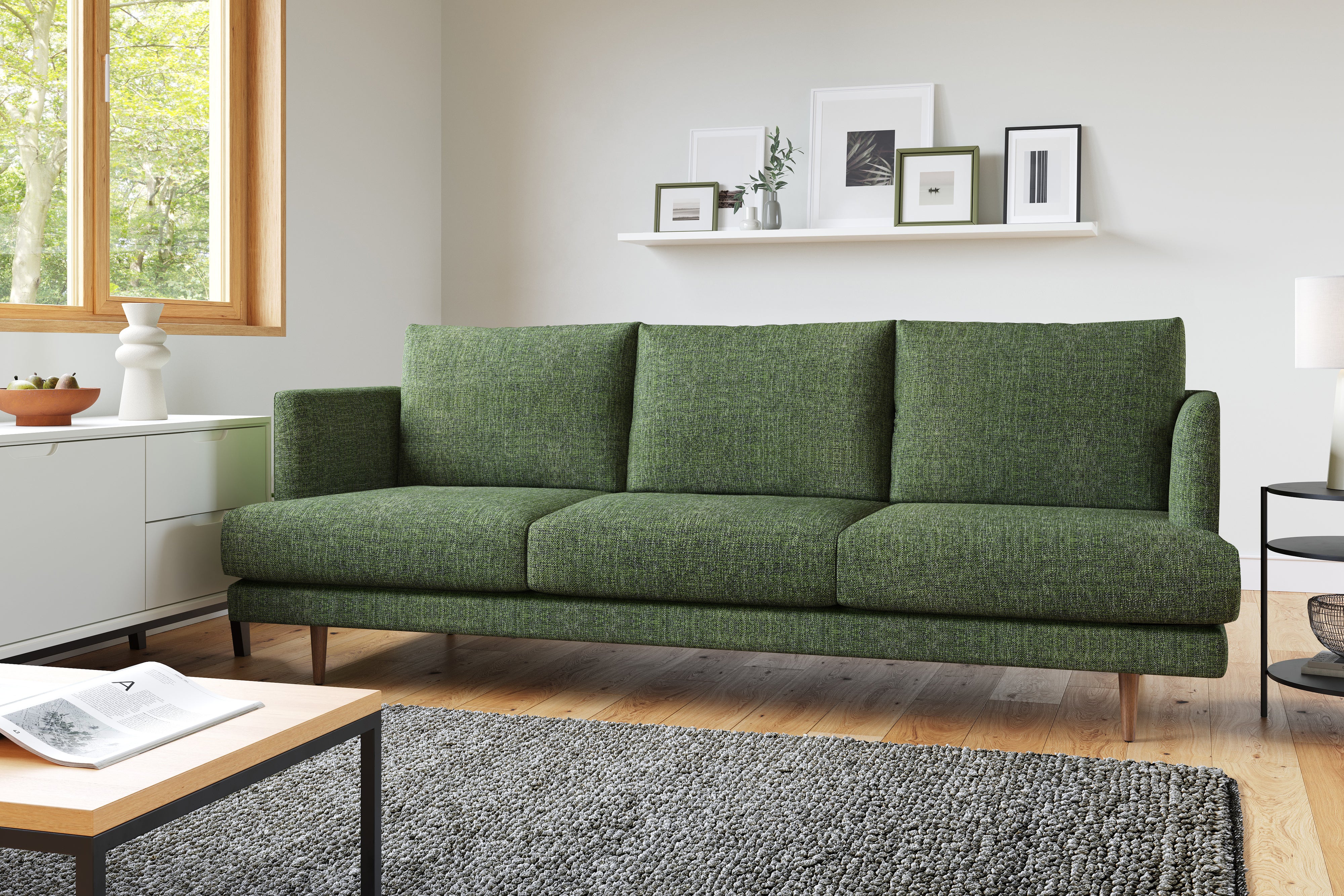 Valencia Bettina Fabric Three Seats Sofa, Forest Green