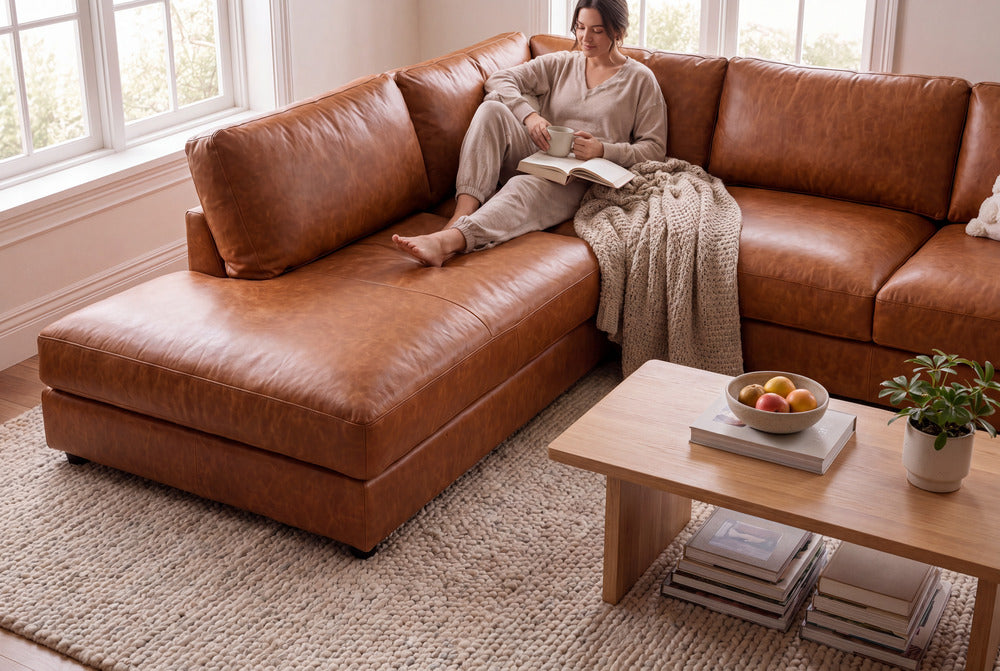 Serena Leather Sectional Sofa - Distressed