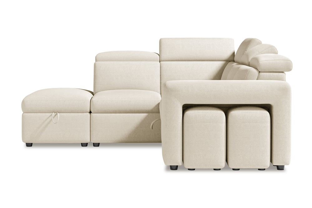 Valencia Finn Fabric Sectional Sofa Bed with Left Hand Storage, Beige