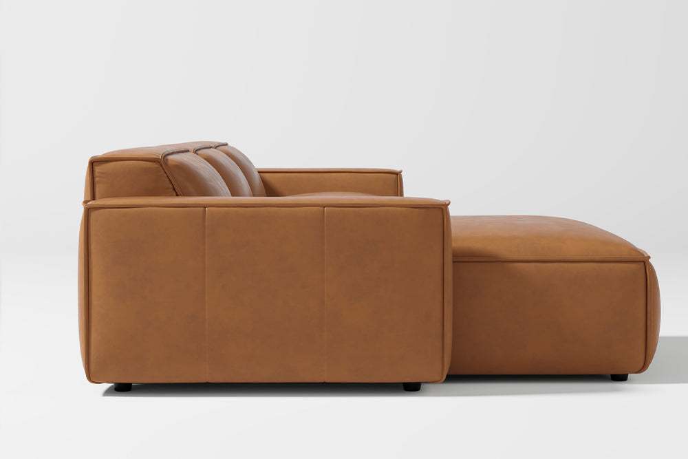 Valencia Nathan Full Aniline Leather Modular Sofa with Down Feather, Left Chaise, Caramel Brown Color