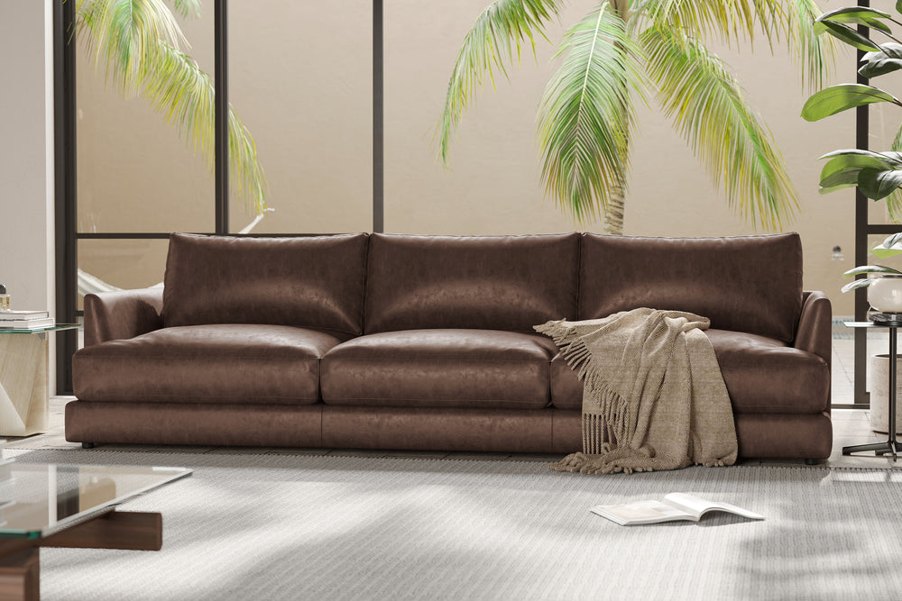 Valencia Serena Leather Three Seats Sectional Sofa, Brown