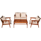 4 Piece  Acacia Wood Patio Rattan Furniture Set