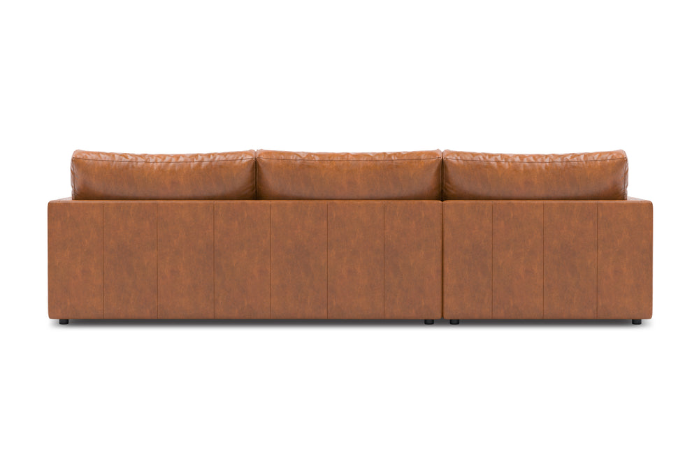 Valencia Serena Leather Three Seats with Left Chaise Sectional Sofa, Cognac