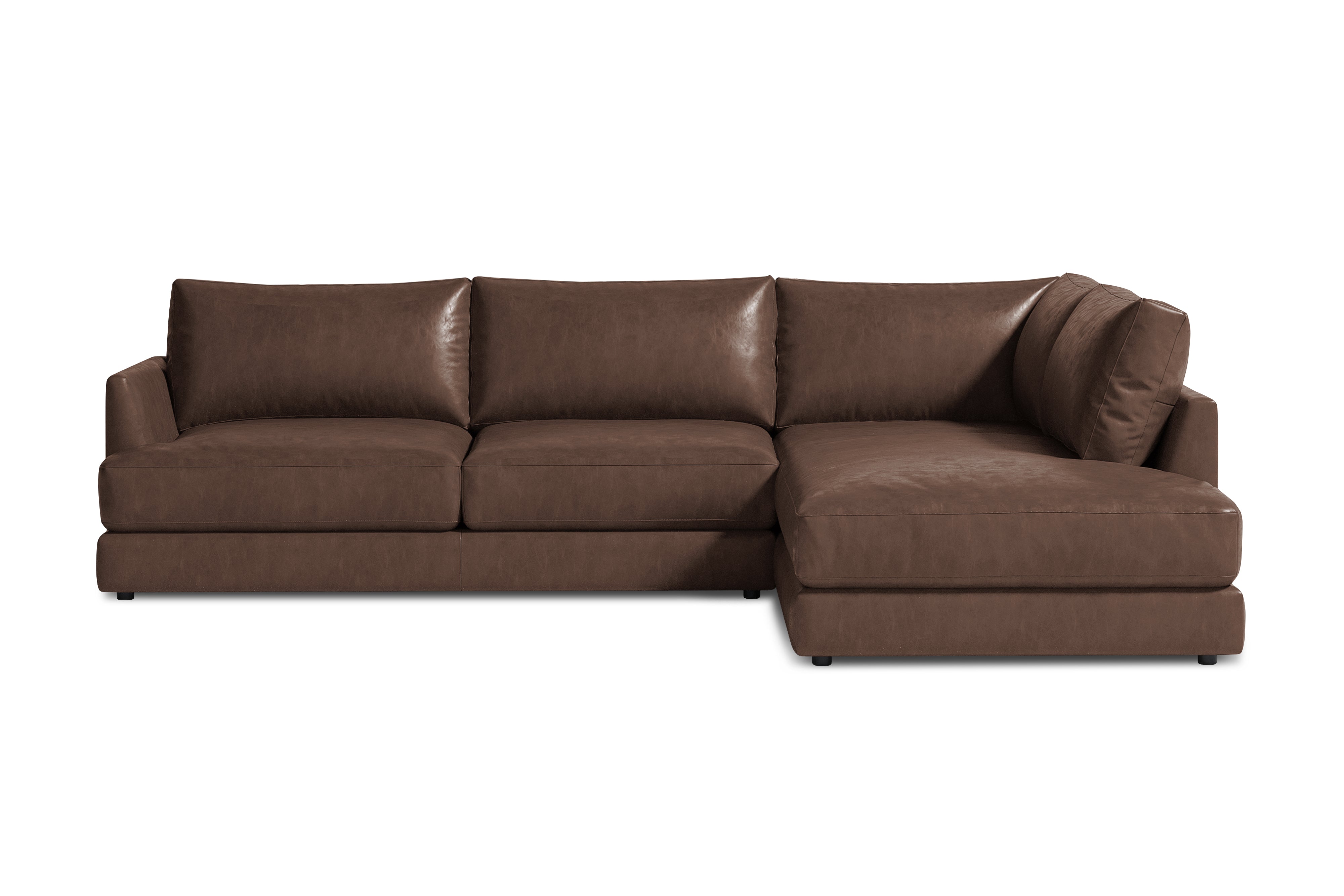 Valencia Serena Leather 2-Piece Right Bumper Chaise Sectional Sofa, Brown