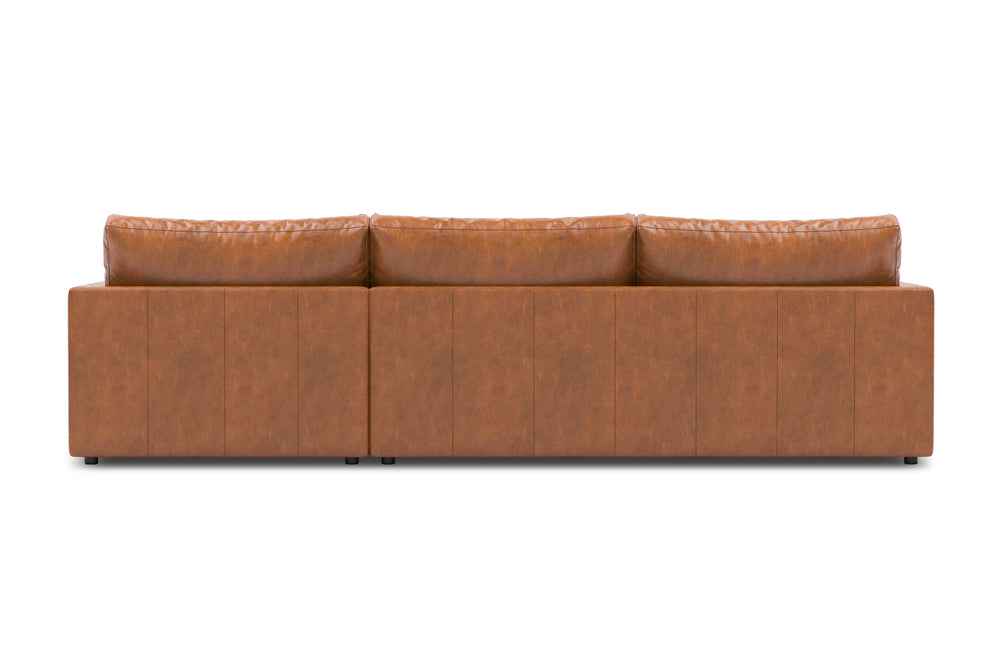 Valencia Serena Leather Three Seats with Right Chaise Sectional Sofa, Cognac