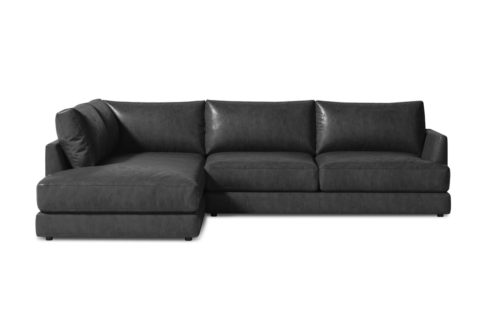 Valencia Serena Leather L-shape with Left Chaise Sectional Sofa, Black