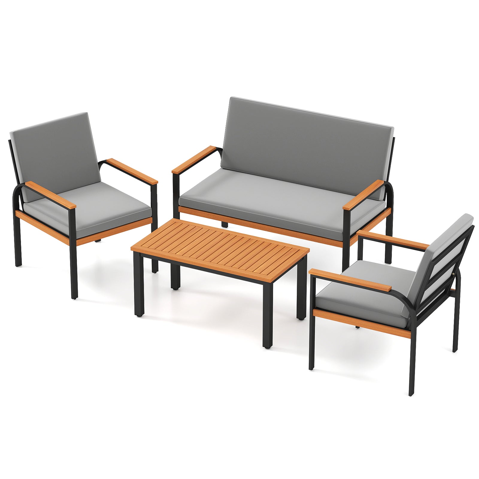 4 Piece Patio Furniture Set with Coffee Table and Loveseat with Removable Cushions