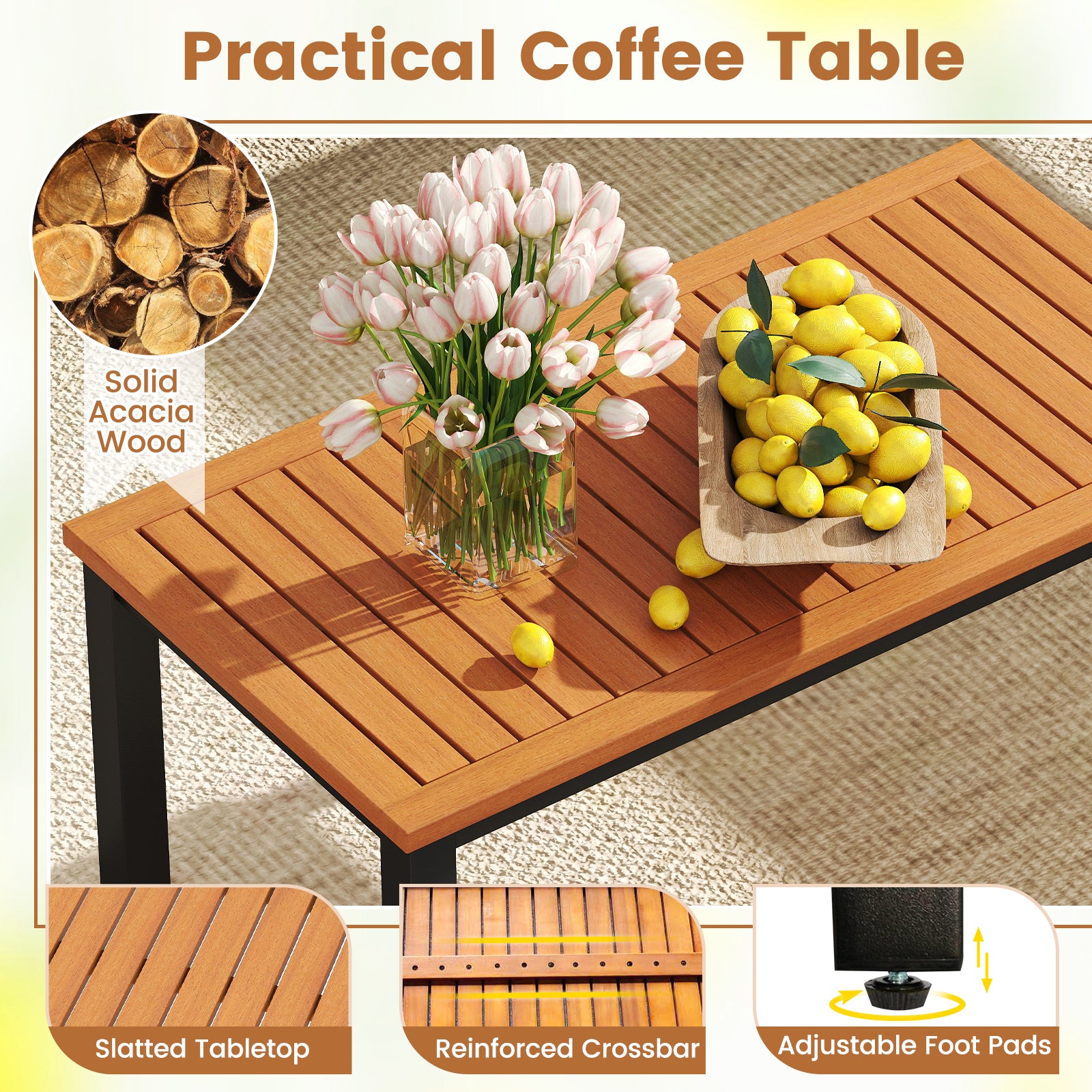 4 Piece Patio Furniture Set with Coffee Table and Loveseat with Removable Cushions