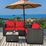 4 Pieces Outdoor Patio Rattan Furniture Set with Cushioned Loveseat and Storage Box
