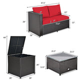 4 Pieces Outdoor Patio Rattan Furniture Set with Cushioned Loveseat and Storage Box