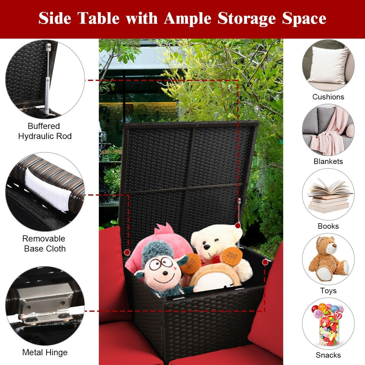 4 Pieces Outdoor Patio Rattan Furniture Set with Cushioned Loveseat and Storage Box