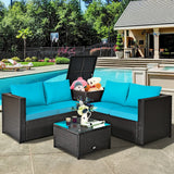 4 Pieces Outdoor Patio Rattan Furniture Set with Cushioned Loveseat and Storage Box