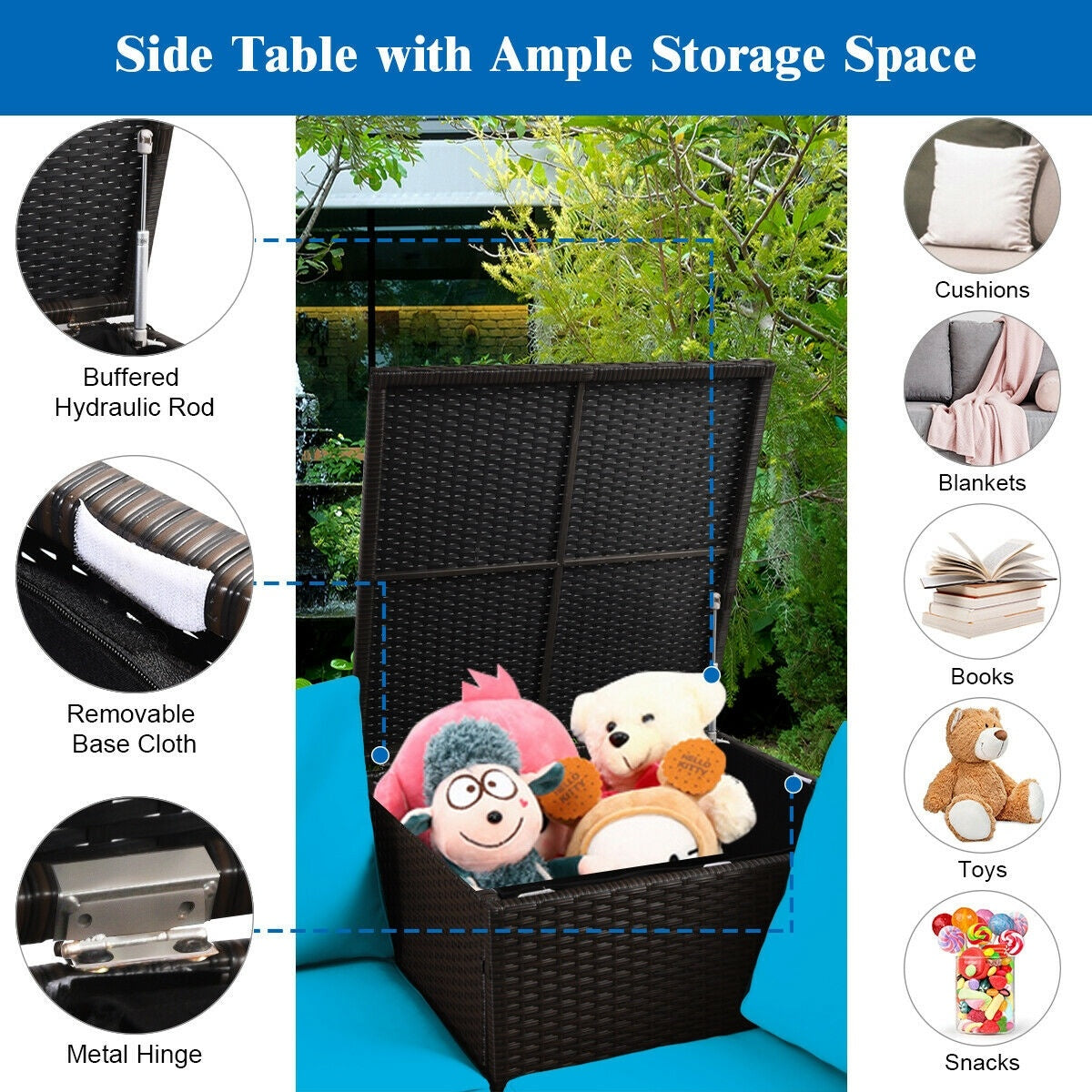 4 Pieces Outdoor Patio Rattan Furniture Set with Cushioned Loveseat and Storage Box