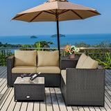 4 Pieces Outdoor Patio Rattan Furniture Set with Cushioned Loveseat and Storage Box