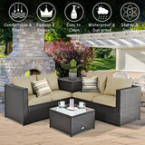 4 Pieces Outdoor Patio Rattan Furniture Set with Cushioned Loveseat and Storage Box