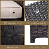 4 Pieces Outdoor Patio Rattan Furniture Set with Cushioned Loveseat and Storage Box