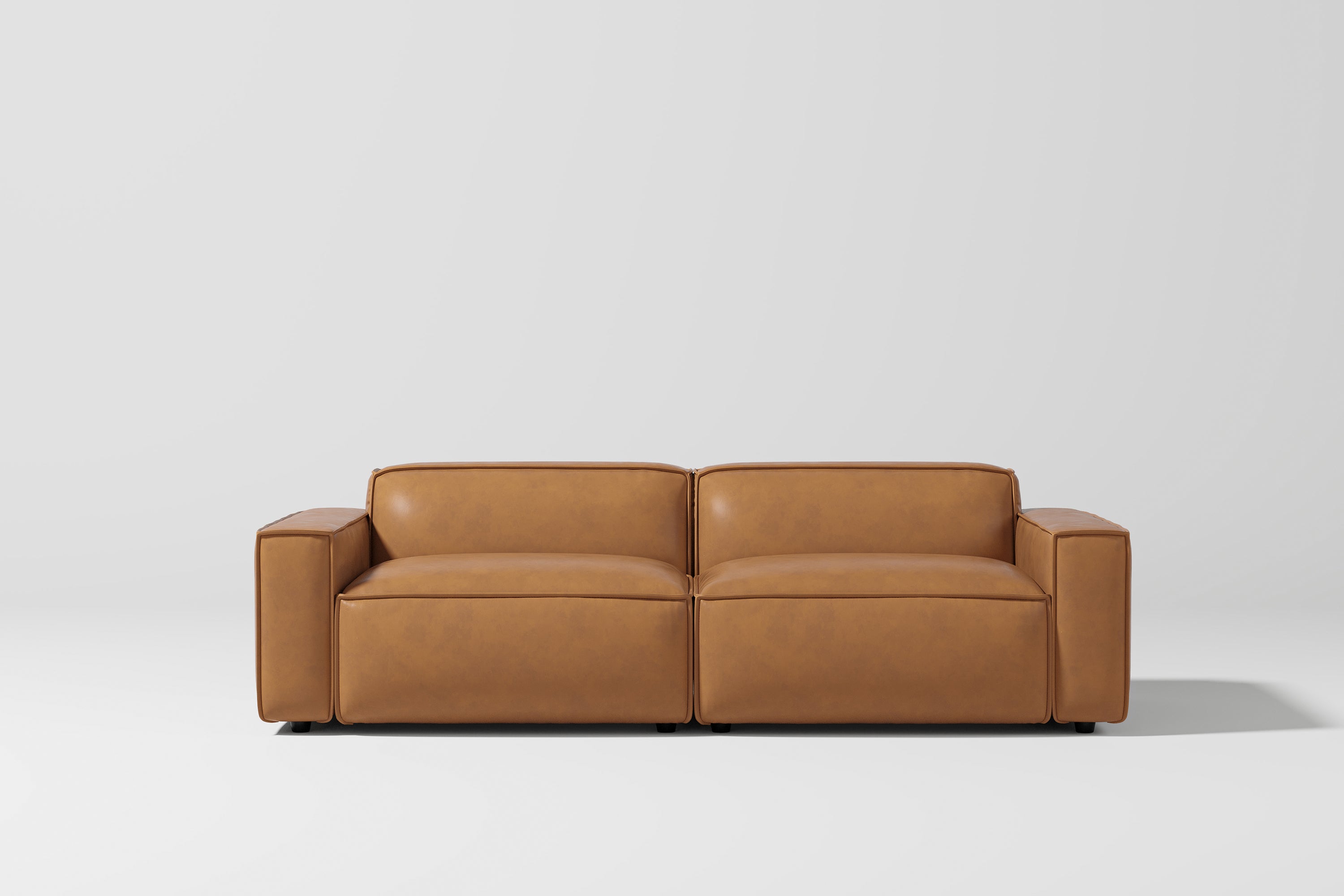 Valencia Nathan Full Aniline Leather Modular Sofa with Down Feather, Loveseat, Caramel Brown Color