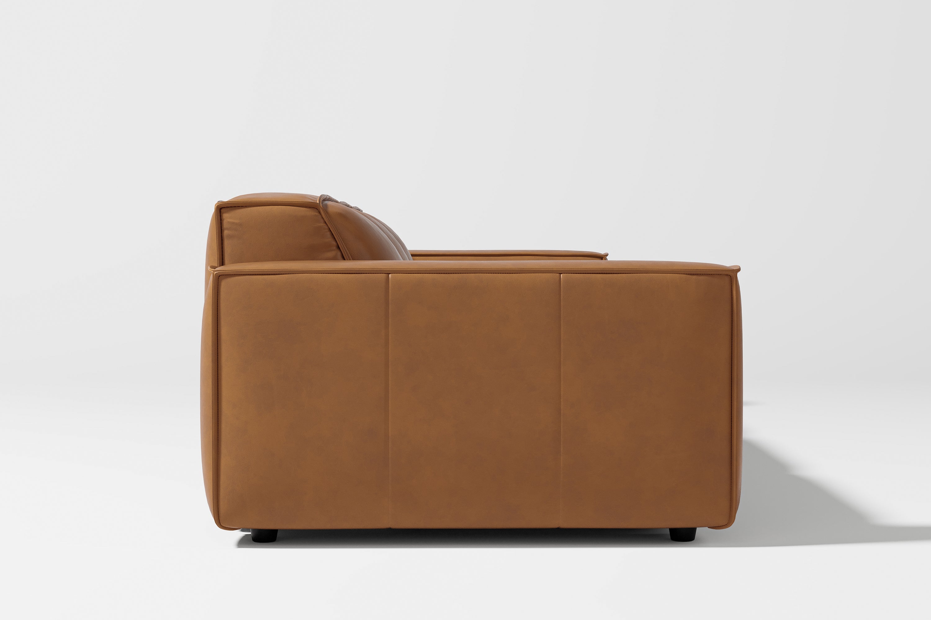 Valencia Nathan Full Aniline Leather Modular Sofa with Down Feather, Three Seats, Caramel Brown Color