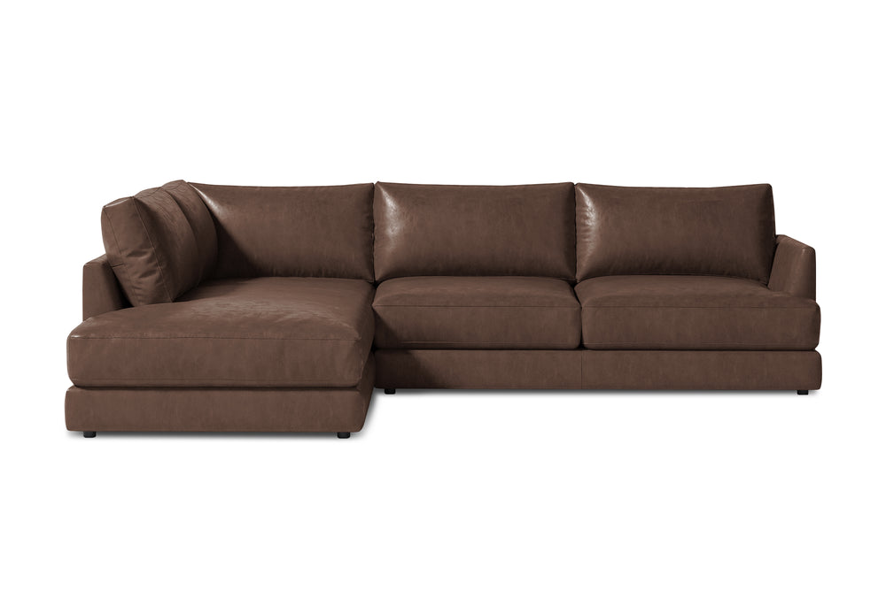 Valencia Serena Leather L-shape with Left Chaise Sectional Sofa, Brown