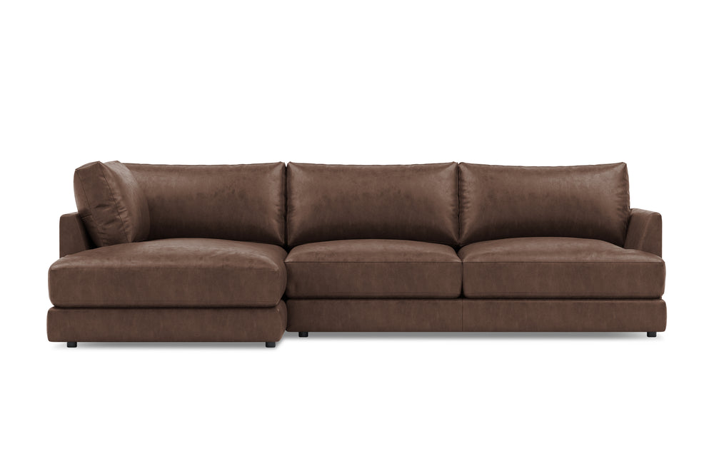 Valencia Serena Leather Three Seats with Left Chaise Sectional Sofa, Brown