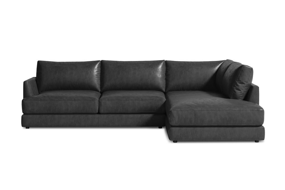 Valencia Serena Leather 2-Piece Right Bumper Chaise Sectional Sofa, Black