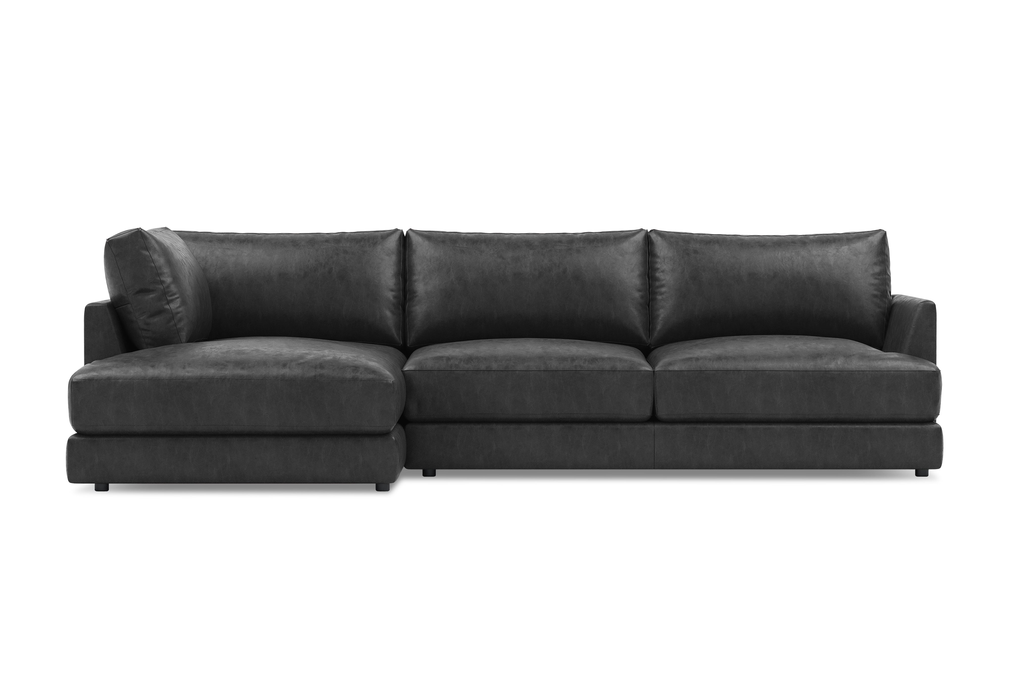 Valencia Serena Leather Three Seats with Left Chaise Sectional Sofa, Black