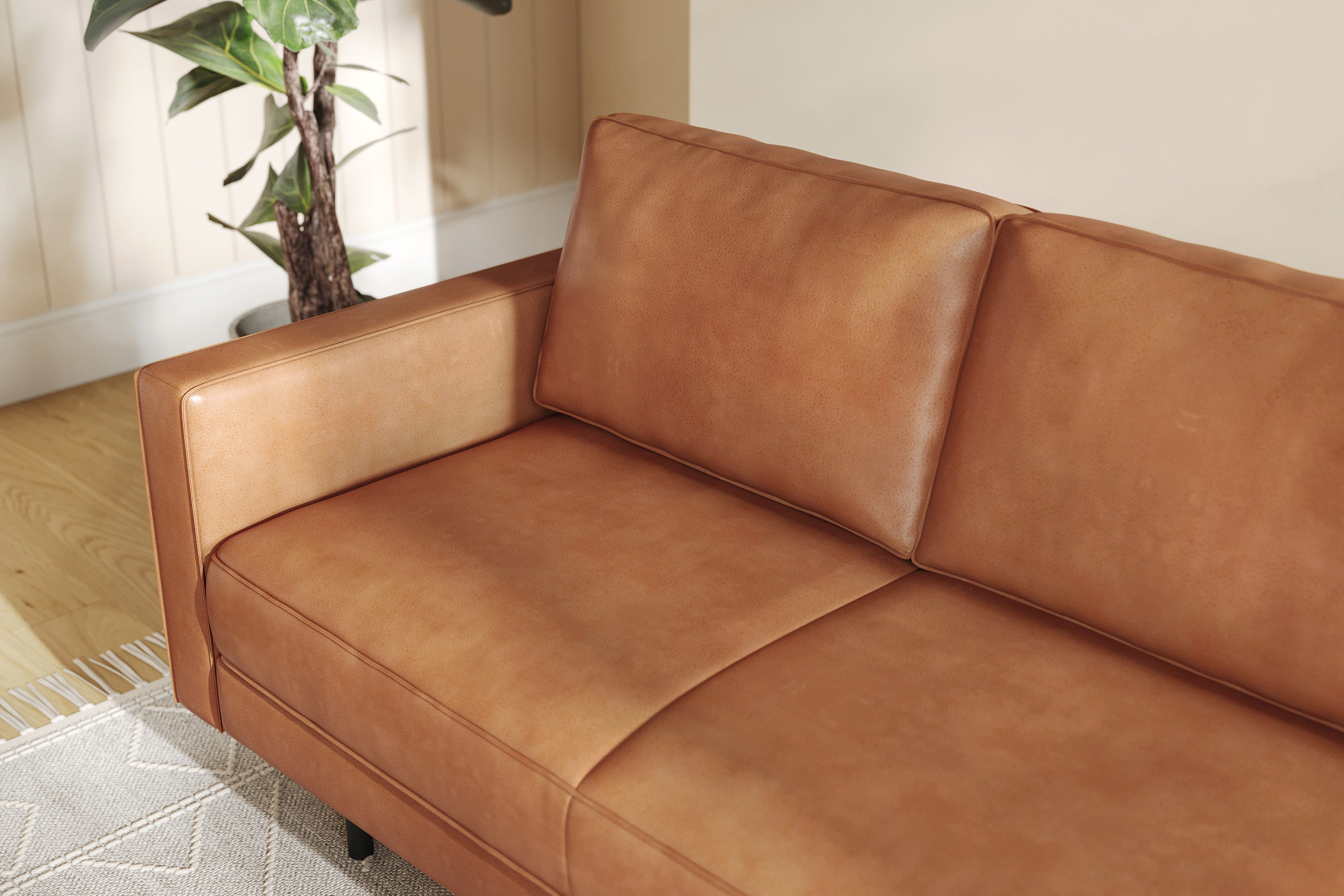 Valencia Varese Top Grain Leather Three Seats Sofa, Cognac