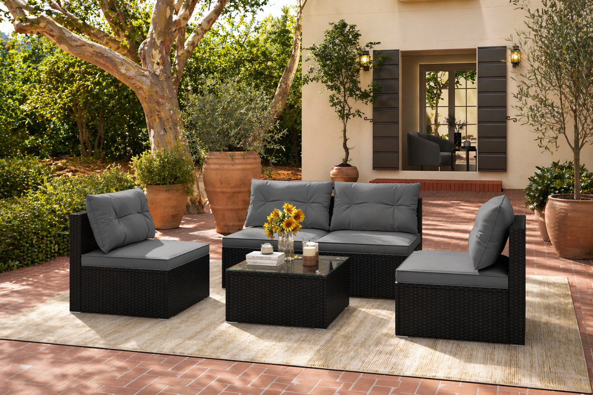5-Piece Outdoor Patio Furniture Set with Cushions and Coffee Table